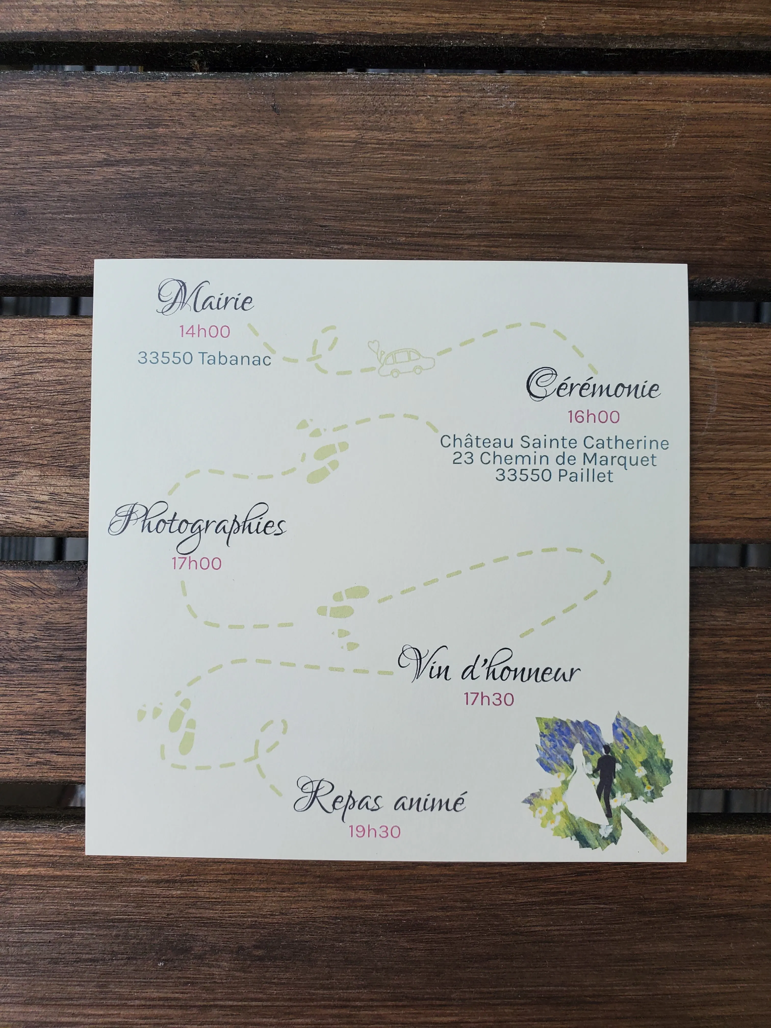 Faire-parts de mariage - champêtre - programme du mariage