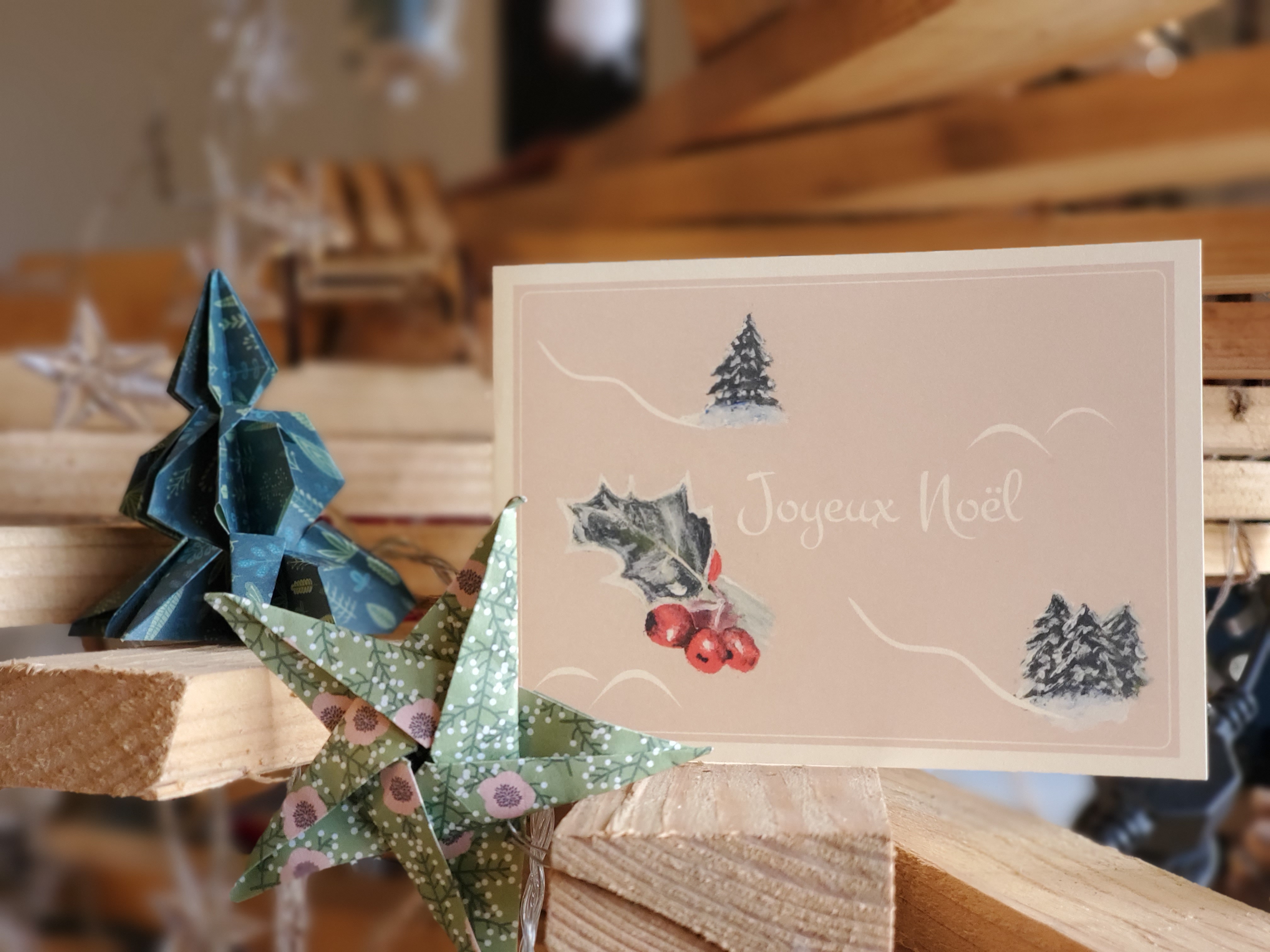 Carte "Joyeux Noël" - houx