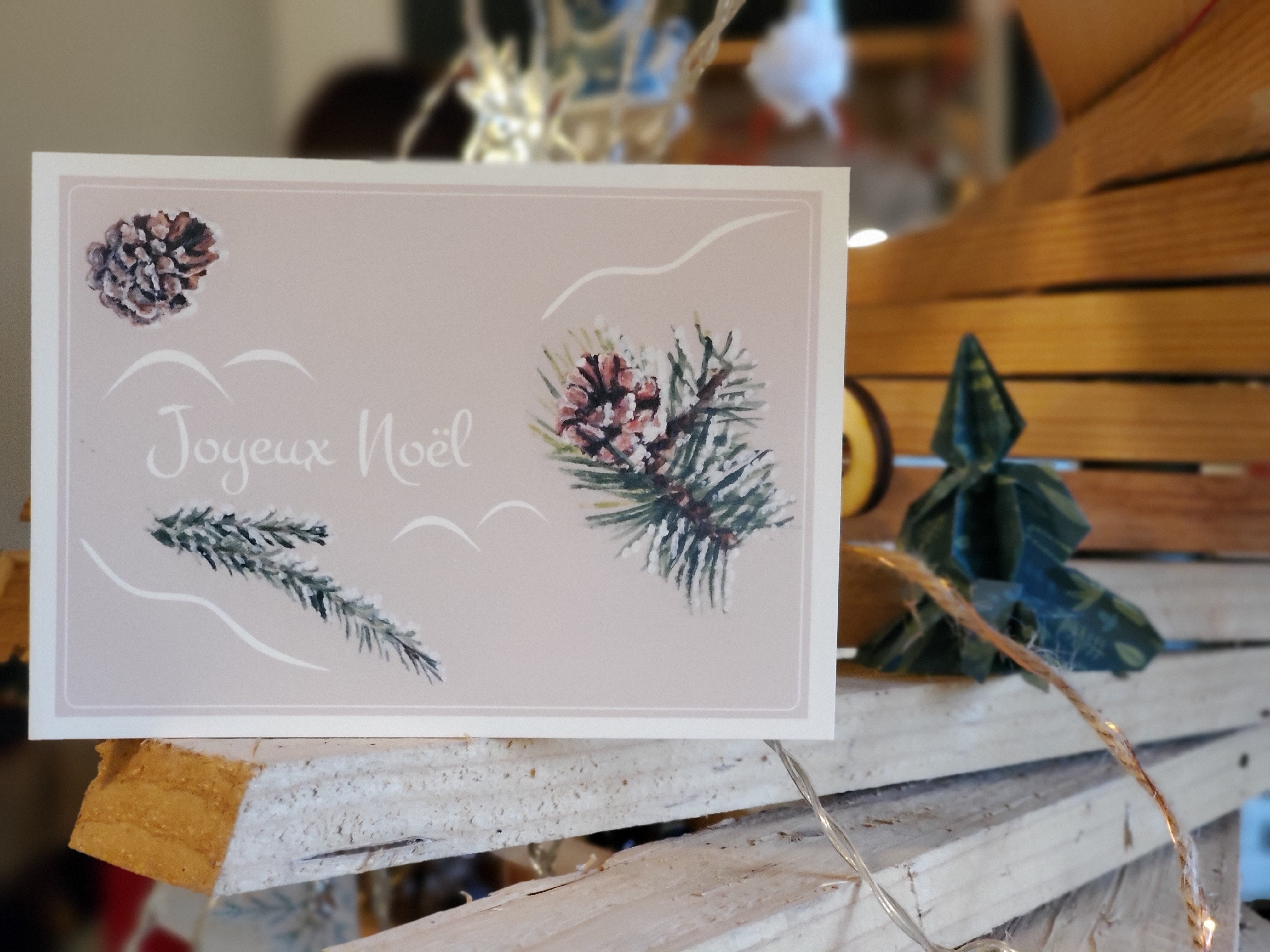 Carte "Joyeux Noël" - pomme de pin